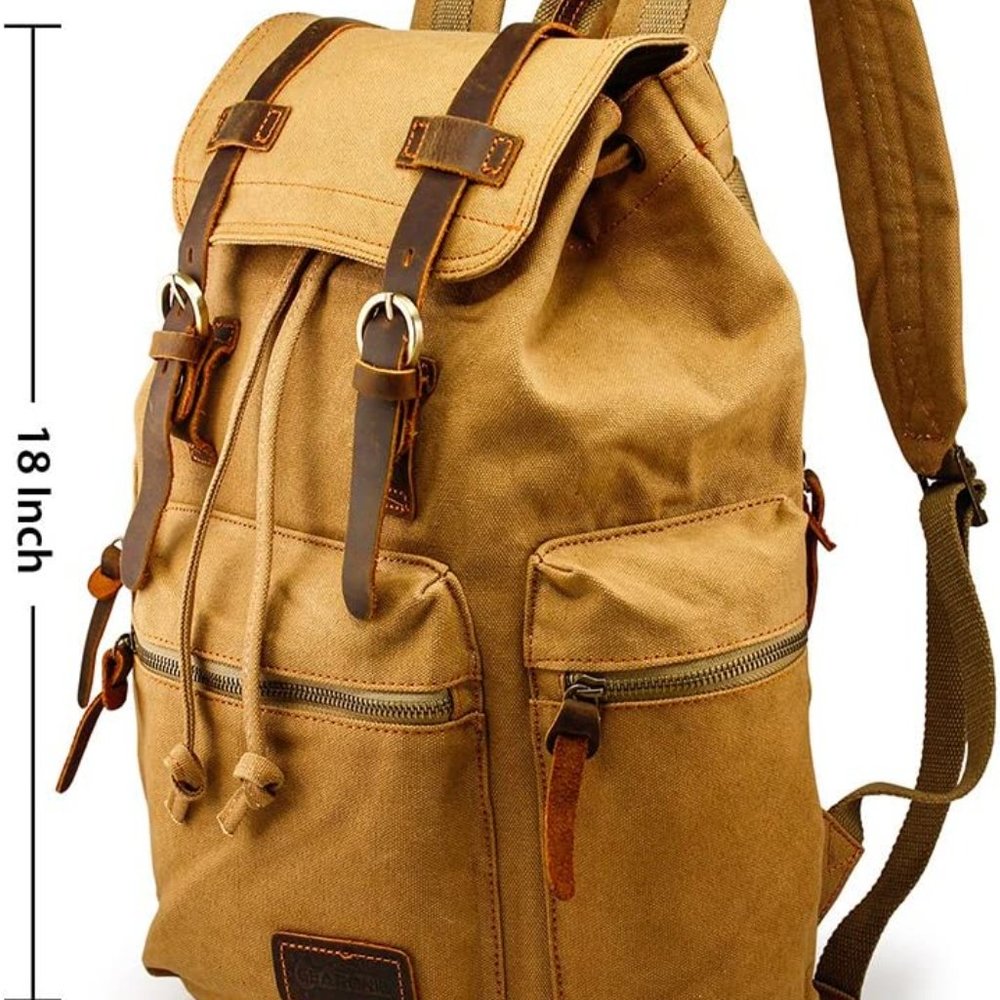 New GEARONIC TM 21L Vintage Canvas Backpack for Men Leather Rucksack Knapsack - Picture 1 of 4